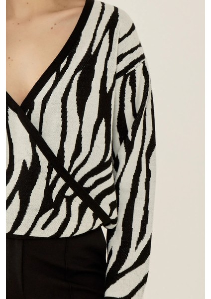 Kadın Zebra Desenli V Yaka Kazak Çok Renkli fırsatları