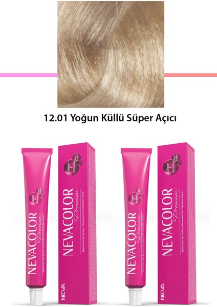 2 Li Set Premium 12.01 Yoğun Küllü Süper Açıcı - Kalıcı Krem Saç Boyası 2 x 50 G Tüp