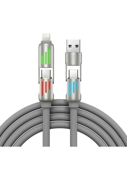 240W 4'ü 1 Arada Type-C / Usb-A / Lightning Mor Silikon Şarj ve Data Kablosu fiyatları