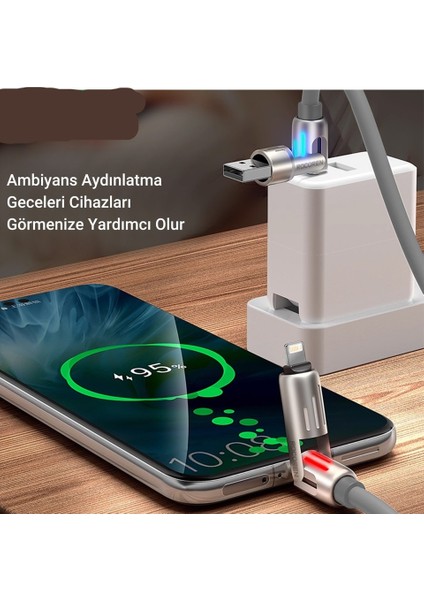 240W 4'ü 1 Arada Type-C / Usb-A / Lightning Mor Silikon Şarj ve Data Kablosu