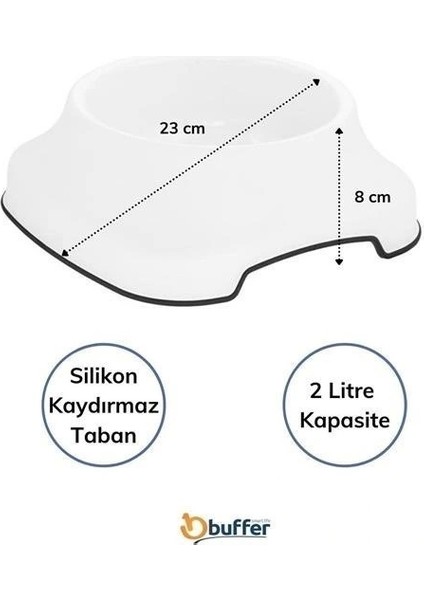 Buffer® Silikon Kaydırmaz Taban Plastik Kedi ve Köpek Mama ve Su Kabı 2 L modelleri