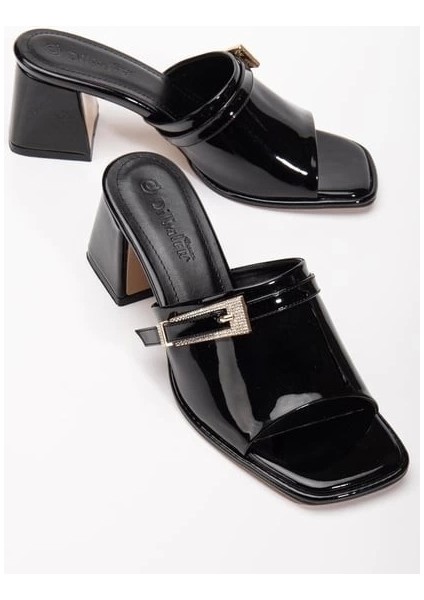 Ziva Siyah Rugan Topuklu Terlik