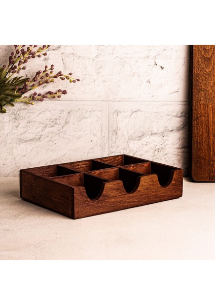 Chaye - Ahşap 6 Bölmeli Çay Saklama Kutusu Aksesuar Takı Düzenleyici Organizer Bitki Saklama Kutusu