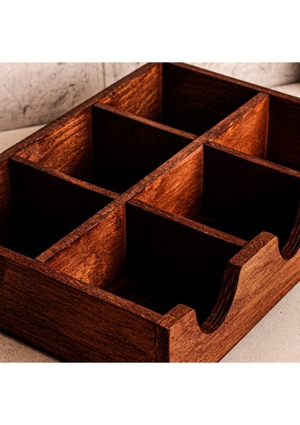 Chaye - Ahşap 6 Bölmeli Çay Saklama Kutusu Aksesuar Takı Düzenleyici Organizer Bitki Saklama Kutusu modelleri