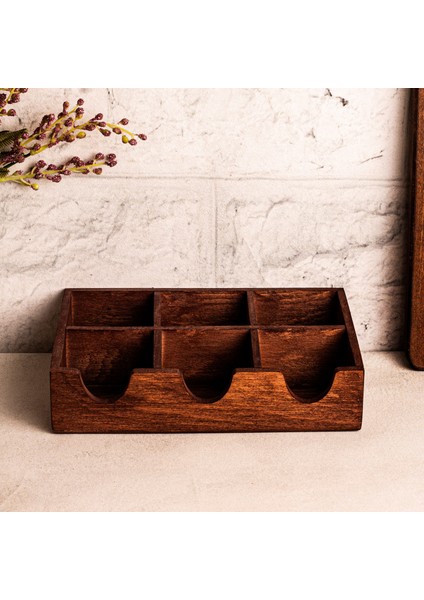 Chaye - Ahşap 6 Bölmeli Çay Saklama Kutusu Aksesuar Takı Düzenleyici Organizer Bitki Saklama Kutusu fırsatları