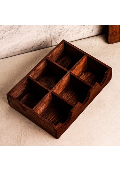 Chaye - Ahşap 6 Bölmeli Çay Saklama Kutusu Aksesuar Takı Düzenleyici Organizer Bitki Saklama Kutusu indirimleri