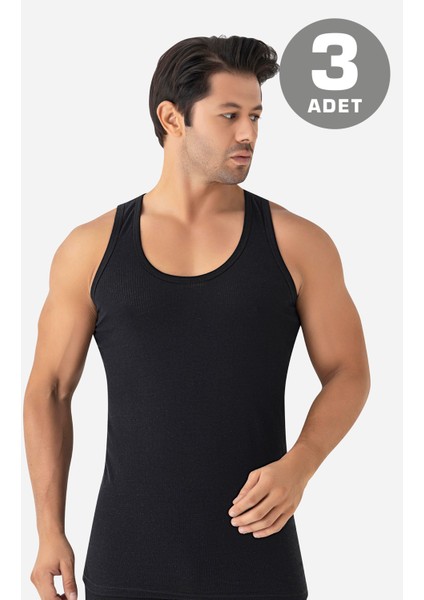 Erkek Yazlık Fileli Atlet Siyah Pamuklu 3'lü Paket