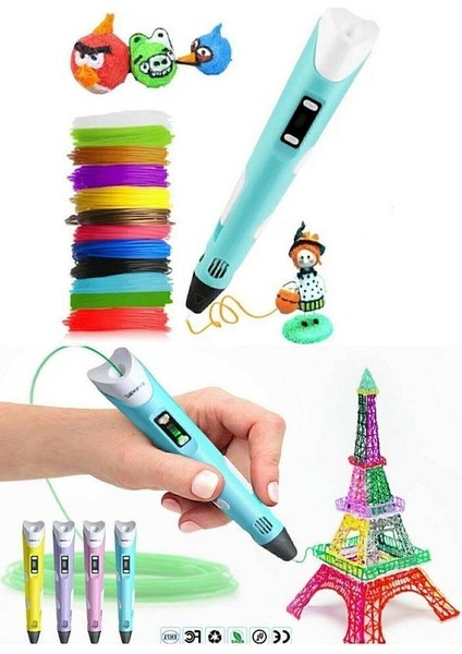 3D Pen Üç Boyutlu Yazıcı Kalem Printer 3 Renk Filament 3D Çizim Kalemi Çizim 3D Yazıcı
