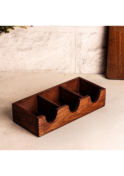 Elvo - Ahşap 3 Bölmeli Çay Saklama Kutusu Aksesuar Takı Düzenleyici Organizer Bitki Saklama Kutusu