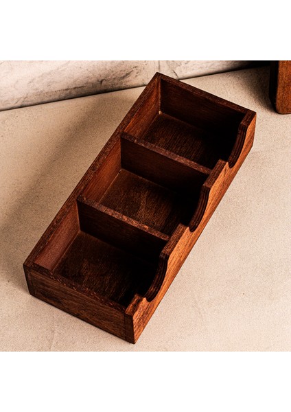 Elvo - Ahşap 3 Bölmeli Çay Saklama Kutusu Aksesuar Takı Düzenleyici Organizer Bitki Saklama Kutusu indirimleri