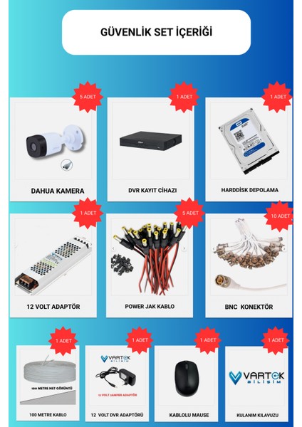 5 Kameralı 2mp Bullet 3.6mm 30M Gece Görüşlü Full Hd Güvenlik Kamera Seti fırsatları