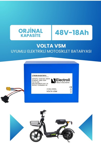 Volta VSM 48V 18 Ah LifePO4 (Elektrikli Bisiklet için Akü)
