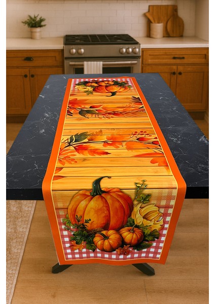 Sonbahar Hasadı – 3D Kabak Desenli Masa Runner & 4’lü Supla Takımı modelleri