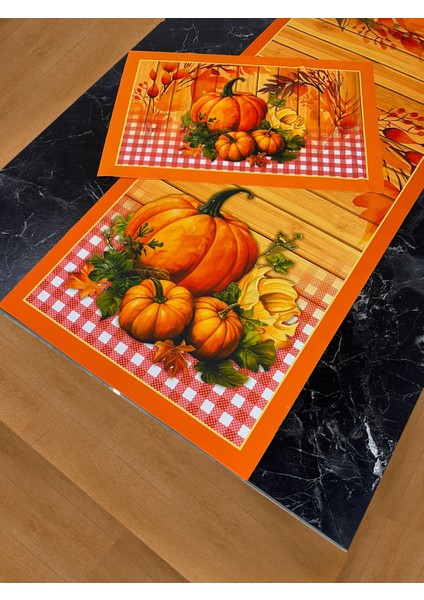 Sonbahar Hasadı – 3D Kabak Desenli Masa Runner & 4’lü Supla Takımı fırsatları