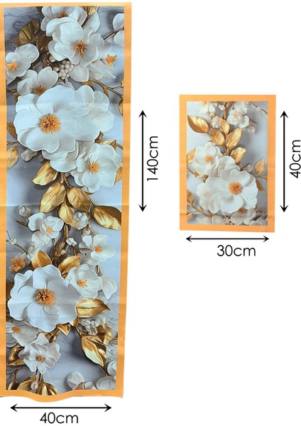 Lüks Sofra Takımı – 3D Çiçek ve Altın Yaprak Desenli Runner & Supla Takımı fiyatları