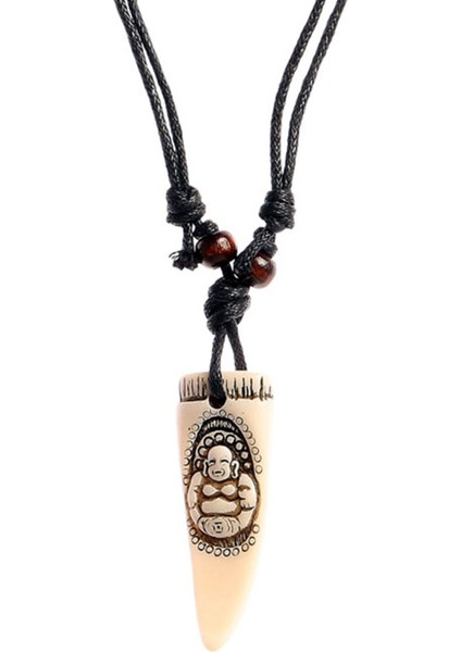 K6 Siddhartha Buddha Oyma Diş Tasarım Ayarlanabilir Ipli Beyaz Kolye modelleri
