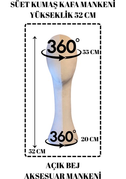Süet Kumaş Uzun Kafa Mankeni Peruk Mankeni
