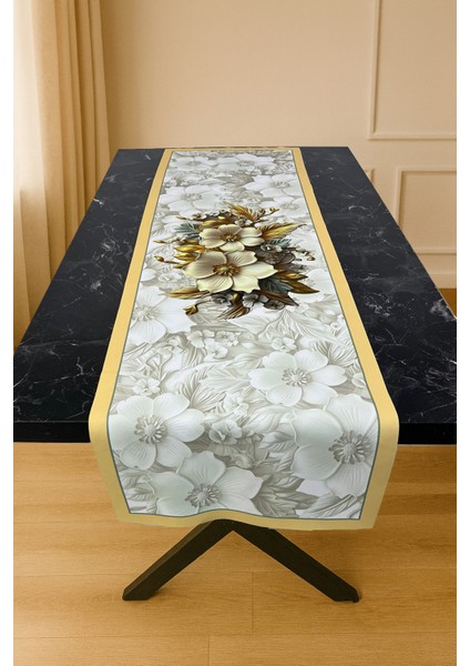 Magnolia Gold – 3D Çiçek Desenli Masa Runner & 4’lü Supla Takımı modelleri