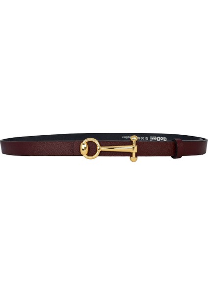%100 Hakiki Deri, Gold Renk Tokalı Ince 2 cm Bordo Kadın Kemeri; Elbise, Pantolon Kemeri_anhtr