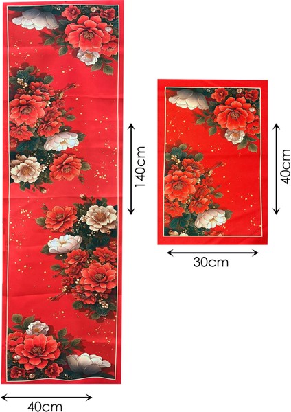 Aşk Gülü – 3D Kırmızı Gül Desenli Masa Runner & 4’lü Supla Takımı modelleri