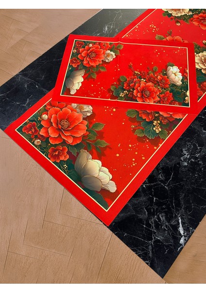 Aşk Gülü – 3D Kırmızı Gül Desenli Masa Runner & 4’lü Supla Takımı fırsatları