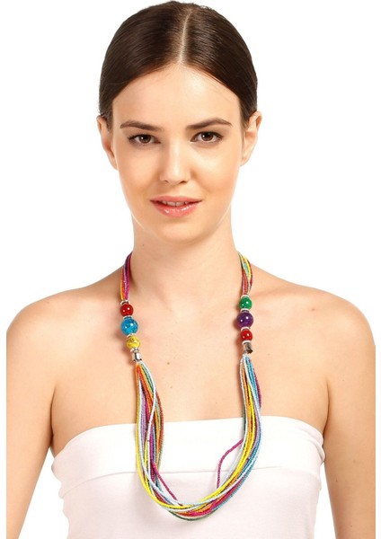 Gökkuşağı Renkli Boncuklu Kolye