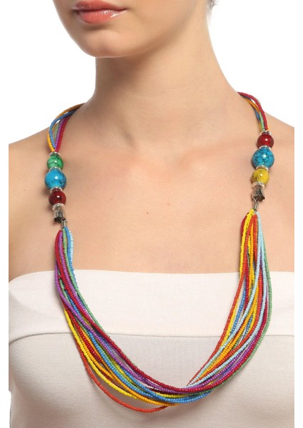 Gökkuşağı Renkli Boncuklu Kolye fiyatları