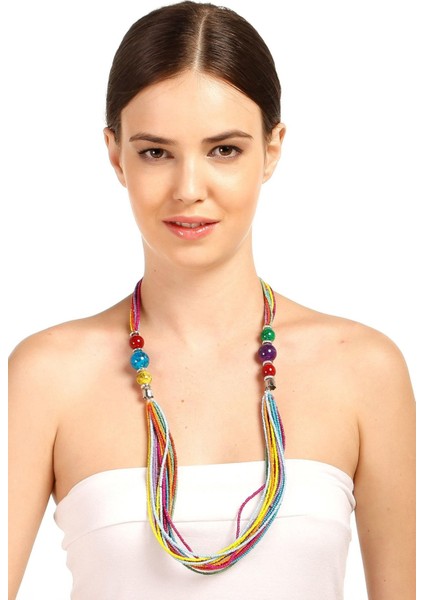 Gökkuşağı Renkli Boncuklu Kolye modelleri