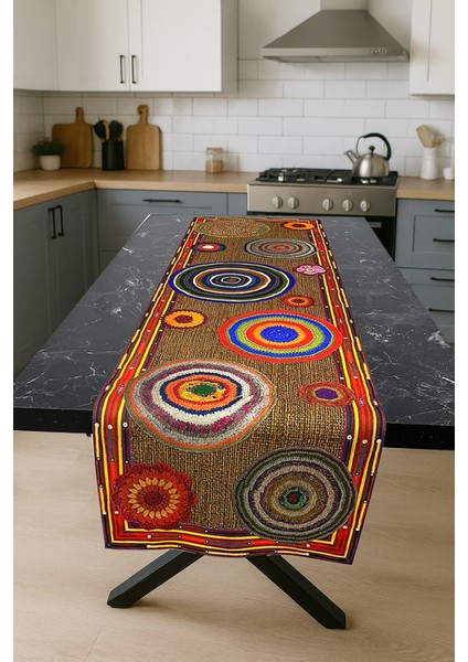 Boho Rings – 3D Etnik Halkalı Masa Runner & 4’lü Supla Takımı fiyatları