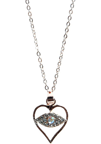 Zirkon Taşlı Kalp Göz Kolye