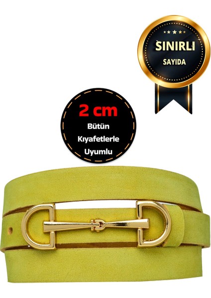 %100 Hakiki Yumuşak Nubuk Deri, 2 cm Fıstık Yeşili Kadın Kemeri; Elbise, Pantolon Kemeri D&dgold