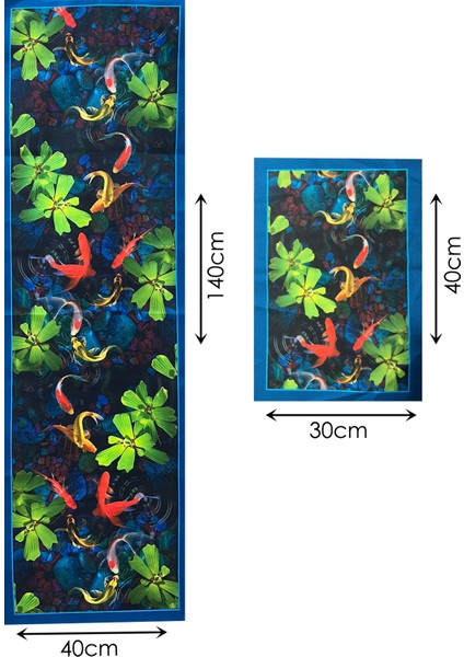 Su Bahçesi – 3D Balık ve Nilüfer Desenli Masa Runner & 4’lü Supla Takımı fiyatları