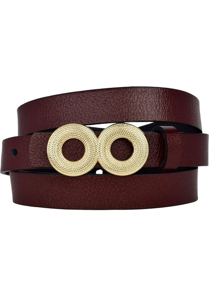%100 Hakiki Deri, Gold Renk Tokalı Ince 2 cm Bordo Kadın Kemeri; Elbise, Pantolon Kemeri_gözovr