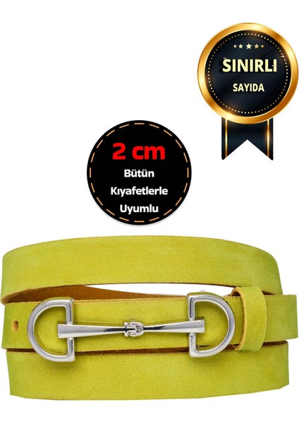 %100 Hakiki Yumuşak Nubuk Deri, 2 cm Fıstık Yeşili Kadın Kemeri; Elbise, Pantolon Kemeri D&dgümüş