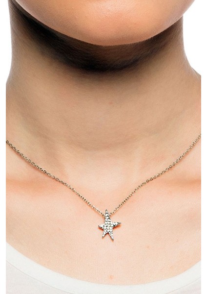 Zirkon Taşlı Yıldız Gümüş Renkli Kolye
