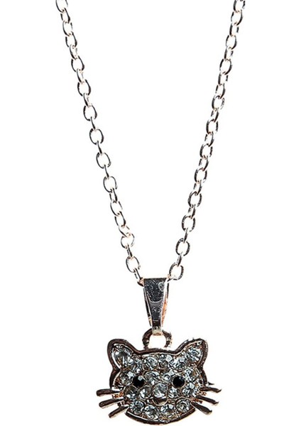 Zirkon Taşlı Kedi Figür Altın Renkli Kolye