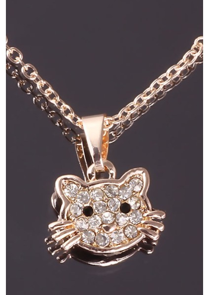 Zirkon Taşlı Kedi Figür Altın Renkli Kolye modelleri