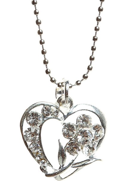 Zirkon Taşlı Çiçek Kalp Kolye