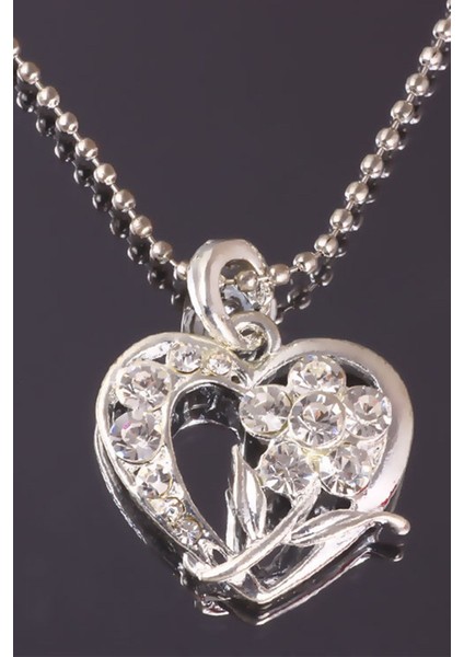 Zirkon Taşlı Çiçek Kalp Kolye modelleri