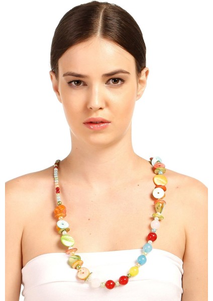 Renkli Şeffaf Düğme Model Boncuklu Kolye