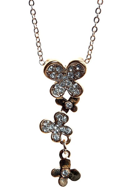 Parlak Taşlı Sıralı Asma Çiçek Kolye