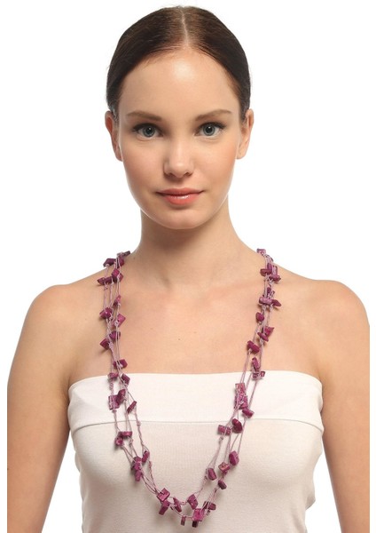 Doğal Taşlı Mor Uzun Ipli Kolye fiyatları