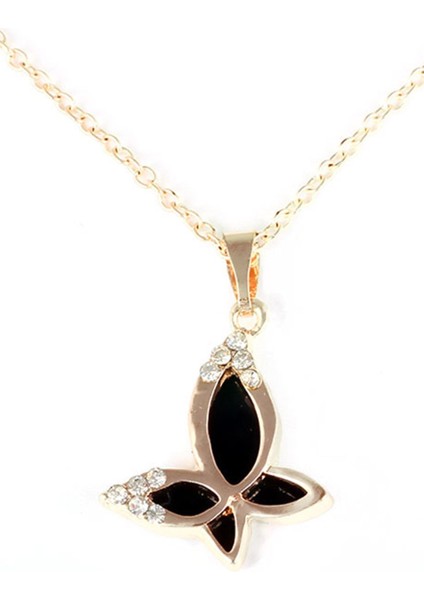 Zirkon Taşlı Siyah Kelebek Model Kolye
