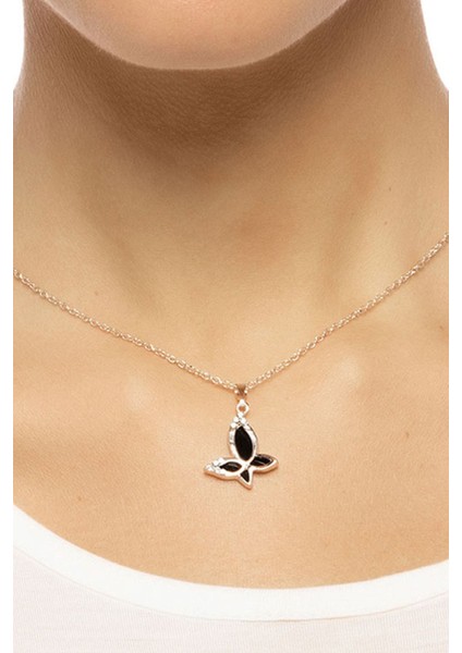 Zirkon Taşlı Siyah Kelebek Model Kolye fiyatları