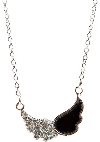 Parlak Taşlı ve Siyah Kanat Kolye