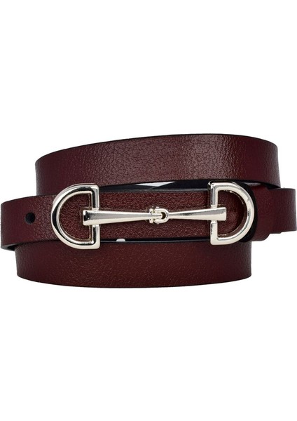 %100 Hakiki Deri, Gümüş Tokalı Ince 2 cm Bordo Kadın Kemeri; Elbise Kemeri, Pantolon Kemerid&d