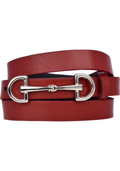 %100 Hakiki Deri, Gümüş Renk Tokalı Ince 2 cm Kırmızı Kadın Kemeri; Elbise, Pantolon Kemeri D&d_g