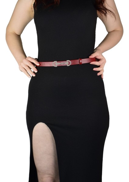 %100 Hakiki Deri, Gümüş Renk Tokalı Ince 2 cm Kırmızı Kadın Kemeri; Elbise, Pantolon Kemeri D&d_g indirimleri