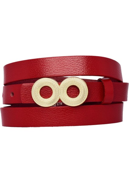 %100 Hakiki Deri, Gold Renk Tokalı Ince 2 cm Kırmızı Kadın Kemeri; Elbise, Pantolon Kemeri Göz.oval modelleri