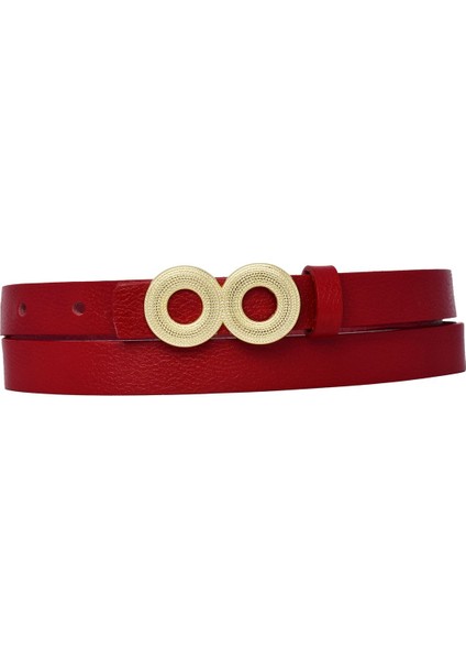 %100 Hakiki Deri, Gold Renk Tokalı Ince 2 cm Kırmızı Kadın Kemeri; Elbise, Pantolon Kemeri Göz.oval indirimleri